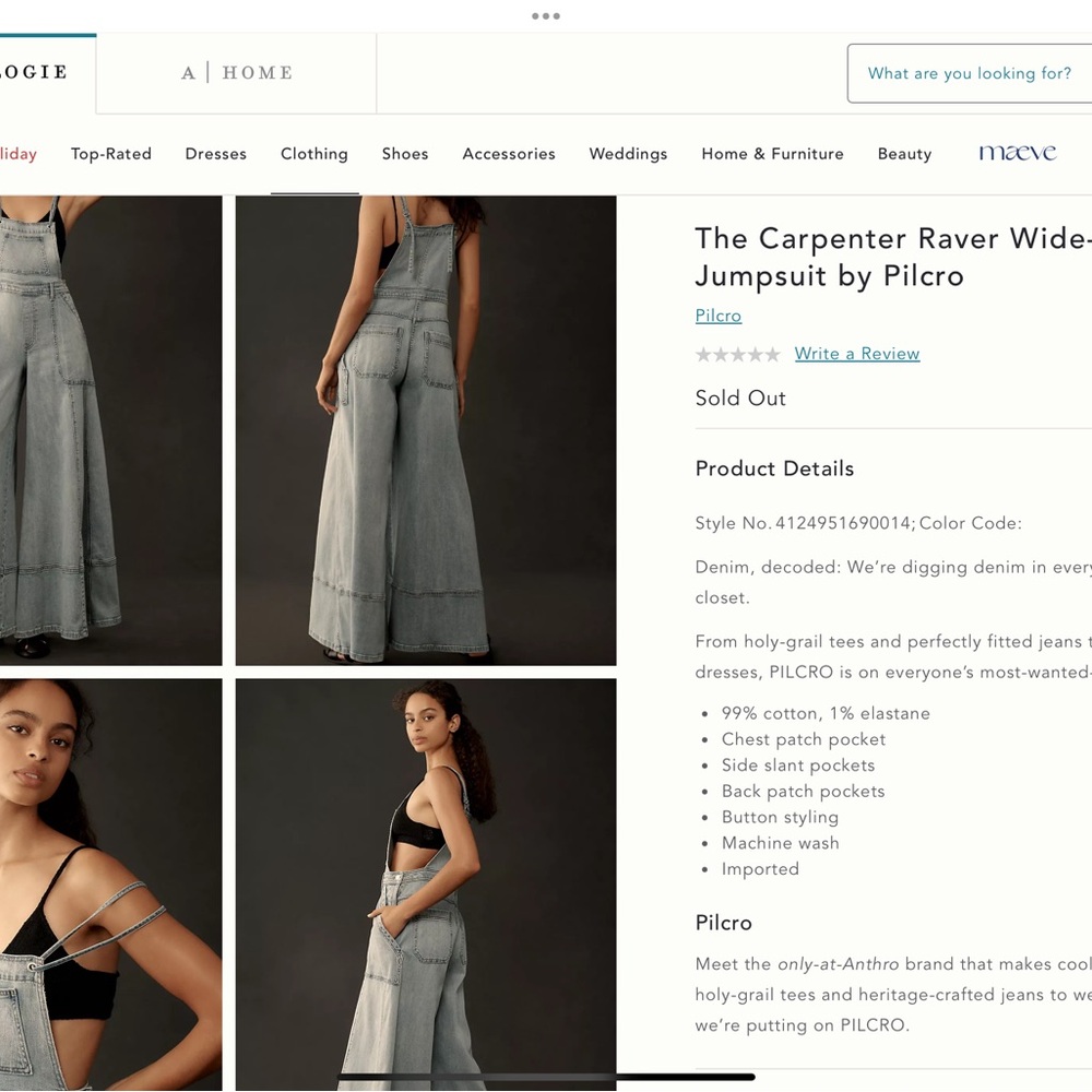 Pilcro Light Blue Wide-Leg Jeans Overalls - Picture 4 of 5